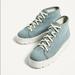 Zara Shoes | Lastzara Fabric Flatform Blue Ankle Boot Sneaker | Color: Blue/White | Size: 9