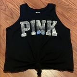 Pink Victoria's Secret Tops | Black Tie Tank With Pink Sparkly Logo | Color: Black/Silver | Size: Xs