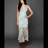 Free People Dresses | Free People Staci Woo Silk Maxi Slip Dress M | Color: Blue/Green | Size: M