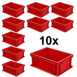 BRB 10x Euro-Stapelbehälter mit 2 Griffleisten, LxBxH 400x300x170 mm, 16 Liter, rot Image