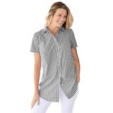 Plus Size Women's Perfect Short Sleeve Button Down Shirt by Woman Within in Black Gingham (Size 6X)