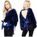 Free People Tops | Free People Some Loving Velvet Open Back Top Xs | Color: Blue | Size: Xs