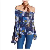 Free People Tops | Free People Off-The-Shoulder Bell Sleeve Top | Color: Blue/Purple | Size: Xs