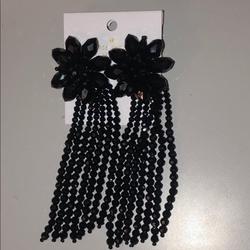 Kate Spade Jewelry | Kate Spade Black Flower Fringe Crystal Earrings | Color: Black | Size: Os