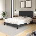 Ebern Designs Ravenna Linen Tri-Panel Channel Headboard Platform Bed Frame Upholstered/Linen in Black | 46 H x 62 W x 83.75 D in | Wayfair