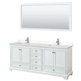 Deborah 80 Inch Double Bathroom Vanity in White, Light-Vein Carrara Cultured Marble Countertop, Undermount Square Sinks, 70 Inch Mirror - Wyndham WCS202080DWHC2UNSM70