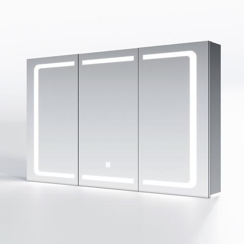 Edelstah Spiegelschrank LED mit Beleuchtung mit Touch Steckdose Badschrank Badspiegel 105x65x13.3cm