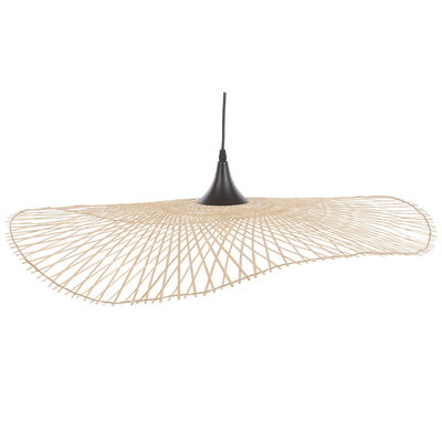 Hängeleuchte heller Holzfarbton 130 cm aus Bambusholz/ Metall mit gebogenem Lampenschirm für Wohnzimmer Esszimmer Modern