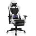 Costway PU Leather Gaming Chair with USB Massage Lumbar Pillow and Footrest-White