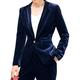 MUCOO Women Casual Solid Velvet Jacket Suit Open Front One Button Lapels Work Blazer, Blue, XXL