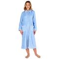 Slenderella Ladies Button Up Coral Fleece Dressing Gown Bath Robe with Waffle Detail Medium (Blue)