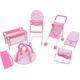 KOOKAMUNGA KIDS 6 Pc Baby Doll Stroller Set - Baby Doll Accessories - Baby Doll Playset w/Doll Crib Stroller High Chair & Feeding Tray - Playpen - Bouncer - Diaper Bag - Activity Mat - Ages 3+ (Pink)