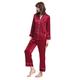LilySilk Women's Silk Pyjamas Long Ladies Pajamas V Neck Trimmed 100% 22 Momme Pure Mulberry Silk Size 8/XS Claret