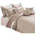 LES4U Crushed Velvet 7-Piece Bedding Set Glitter Velvet Diamante Band Duvet Cover with Pillow Cases, Fitted Sheet and Accent Cushions (Mink/Champagne, King Size)