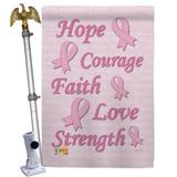 Breeze Decor Hope, Faith, Courage 2-Sided Polyester 40 x 28 in. Flag Set in Pink | 40 H x 28 W x 4 D in | Wayfair