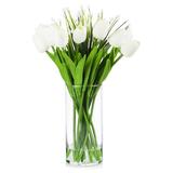 Primrue Real Touch Tulips Floral Arrangement in Vase Natural Fibers, Glass in White | 14 H x 7 W x 7 D in | Wayfair