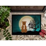 The Holiday Aisle® Charlie-Louise Halloween Scary Stafford Shire Bull Terrier Non-Slip Outdoor Door Mat in Black/Brown | 18 W x 27 D in | Wayfair