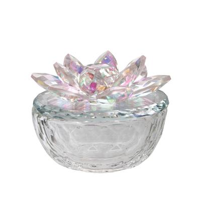 Glass Trinket Box Clear Withblush Lotus Top - Sagebrook Home 13212-07
