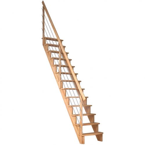 DOLLE Raumspartreppe Wangentreppe Lyon, 75 cm, Buche,Edelstahlrohre links,Geradelaufend