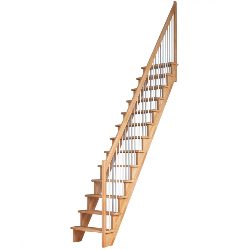 DOLLE Raumspartreppe Wangentreppe Lyon, 65 cm, Buche,Geradelaufend,Metallstäbe rechts,unbehandelt Image