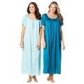 Plus Size Women's 2-Pack Long Silky Gown by Only Necessities in Deep Teal Pale Ocean (Size 1X) Pajamas