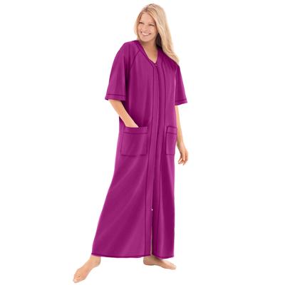 Plus Size Women's Long French Terry Zip-Front Robe by Dreams & Co. in Rich Magenta (Size M)