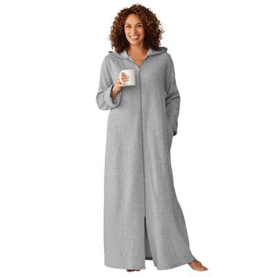 Plus Size Women's Long Hooded Fleece Sweatshirt Robe by Dreams & Co. in Heather Grey (Size 5X)