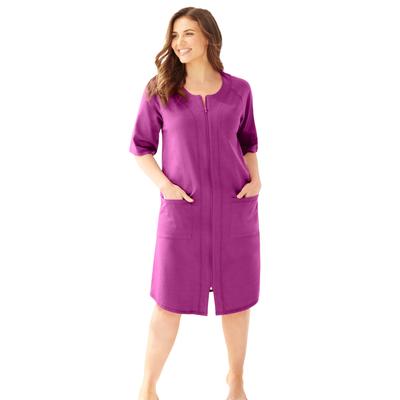 Plus Size Women's Short French Terry Zip-Front Robe by Dreams & Co. in Rich Magenta (Size M)