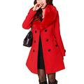 CURT SHARIAH Womens Coats Faux Fur Collar Casual Lapel Wool Coat Trench Jacket Long Sleeve Ladies Overcoat Outwear Red