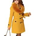 CURT SHARIAH Womens Coats Faux Fur Collar Casual Lapel Wool Coat Trench Jacket Long Sleeve Ladies Overcoat Outwear Yellow