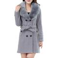 CURT SHARIAH Womens Coats Faux Fur Collar Winter Warm Outwear Wool Trench Parka Coat Jacket Overcoat Gray