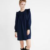 Madewell Dresses | Indigo Ruffle-Neck Smocked Babydoll Dress | Color: Blue | Size: S