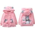 Aislor Kids Girls Cartoon Bear Hoodie Coat Long Sleeve Hooded Bear Ears Winter Faux Fur Pompom Cotton-Padded Clothes Pink 9-10 Years