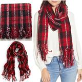 Free People Accessories | Free People Emerson Plaid Blanket Scarf Red | Color: Black/Red | Size: Os