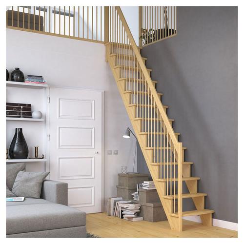 DOLLE Raumspartreppe Wangentreppe Lyon, 65 cm, Edelstahlrohre links,Eiche,Geradelaufend