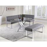 Modern Dining Set w/ Glass Top Table & Upholstered Nook - Chintaly GENEVIEVE-2PC