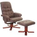 Fauteuil relax HHG 320, fauteuil de télévision, siège tv avec tabouret imitation de daim, marron