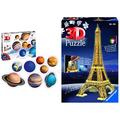 Ravensburger 3D Puzzle Planetensystem für Kinder ab 7 Jahren - 8 Puzzleball-Planeten als Sonnensystem Modell mit Poster & 3D Puzzle Eiffelturm bei Nacht mit 216 Teilen, für Kinder und Erwachsene