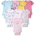 Onesies Brand baby-girls 8-pack Short Sleeve Printed Bodysuits, Cuddly Cats & Flowers, 6-9 Months