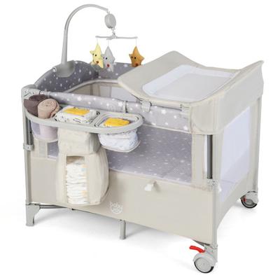 Costway 5-in-1 Portable Baby Beside Sleeper Bassinet Crib Playard with Diaper Changer-Beige