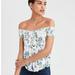American Eagle Outfitters Tops | American Eagle Soft Floral Off The Shoulder Top | Color: Blue/White | Size: L