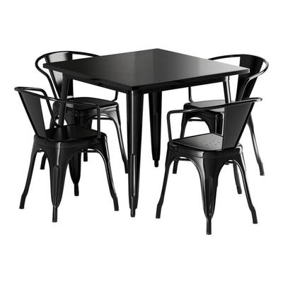 Lancaster Table & Seating Alloy 35 1/2" x 35 1/2" Onyx Black Standard Height Outdoor Table with 4 Arm Chairs