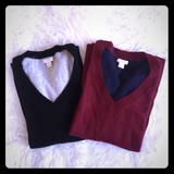 J. Crew Sweaters | Euc 2 Pc J.Crew Vneck Color Block Sweater Bundle | Color: Black/Red | Size: Sp
