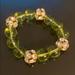 J. Crew Jewelry | J Crew Stretch Bracelet W/ Clear & Jeweled Beads | Color: Gold/Green | Size: Approximately 9 “ When Not Stretched Out