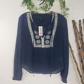 Jessica Simpson Tops | Jessica Simpson Embroidered Long Sleeve Sheer Top | Color: Blue/White | Size: Xs
