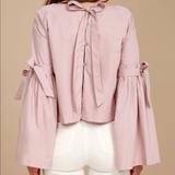 Free People Tops | Free People Bow Tie, Bell Sleeve Blouse S P | Color: Cream/Pink | Size: Sp