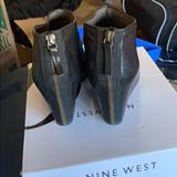 Nine West Shoes | Black Leather Peek Toe Wedge Booties Size 9 | Color: Black | Size: 9