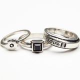 Free People Jewelry | Free People 3 Piece Ring Set Silver Gunmetal Onyx | Color: Black/Silver | Size: Assorted Sizes 6, 7.25 & 4.75