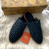 Free People Shoes | Free People Woven Flat Mules Blue Size 7 | Color: Blue | Size: 7