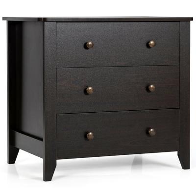 Costway 3 Drawer Dresser Chest of Drawers Bedside Table-Espresso